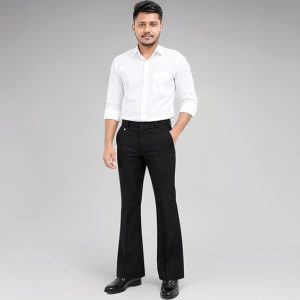 Men’s Formal Bootcut Pants | Stretchable Trousers | High Rise Flared Fit Pants | Office & Formal & Casual Wear (Black)