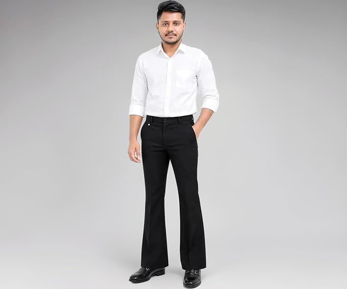 Men’s Formal Bootcut Pants | Stretchable Trousers | High Rise Flared Fit Pants | Office & Formal & Casual Wear (Black)