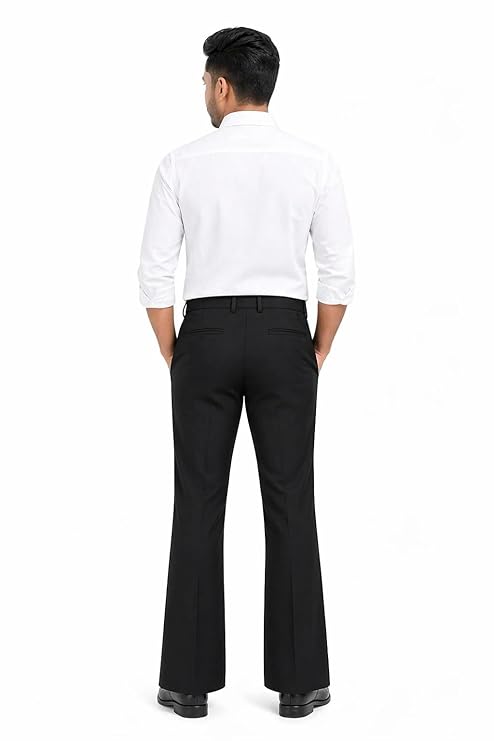 Men’s Formal Bootcut Pants | Stretchable Trousers | High Rise Flared Fit Pants | Office & Formal & Casual Wear (Black) - Image 2