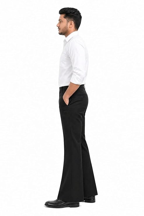 Men’s Formal Bootcut Pants | Stretchable Trousers | High Rise Flared Fit Pants | Office & Formal & Casual Wear (Black) - Image 3