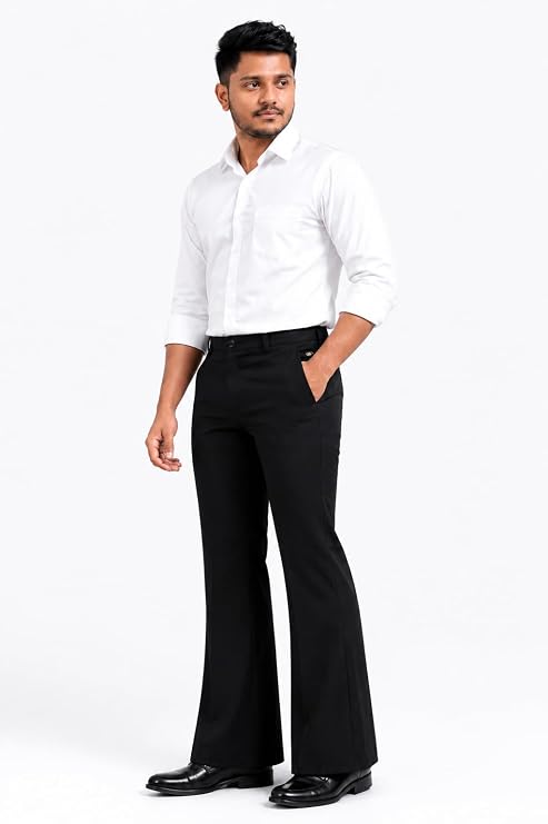 Men’s Formal Bootcut Pants | Stretchable Trousers | High Rise Flared Fit Pants | Office & Formal & Casual Wear (Black) - Image 4